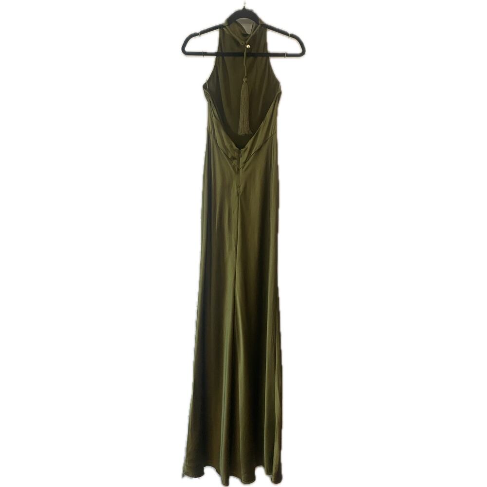 Reformation Olive Green Satin Halter Maxi Dress - Picture 11 of 12
